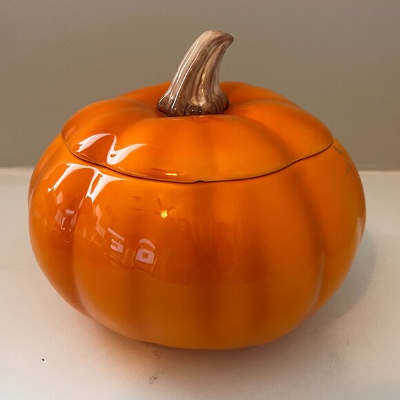 Glazed Pumpkin Pottery/ Cookie Jar / Candy Dish - Picture 1 of 4